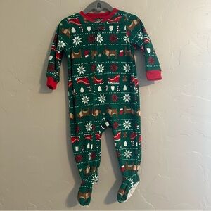 Carters Fleece Holiday Footie Pajamas Green/Red size 12M